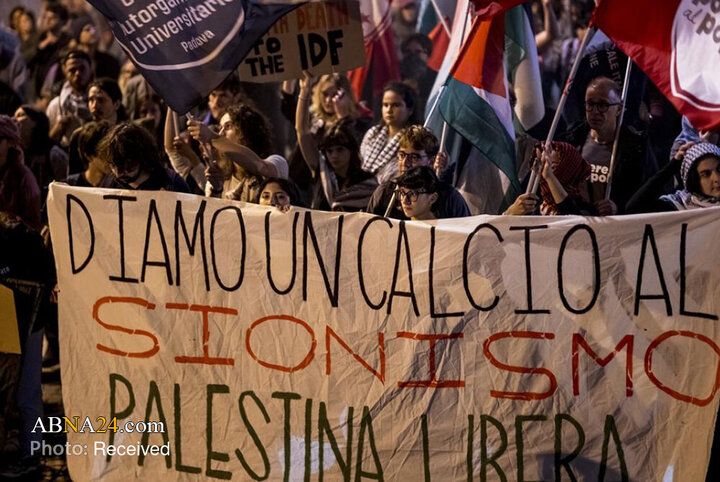 درگیری حامیان فلسطین با پلیس پیش از برگزاری مسابقه فوتبال اسرائیل با ایتالیا