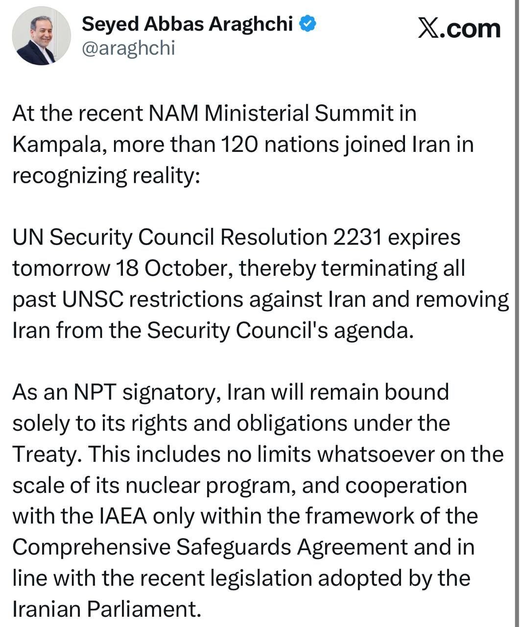 عراقچی : حقوق حاکمیتی ایران قابل مذاکره نیست و تحت فشار سیاسی قرار نمی‌گیرد