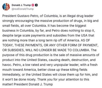 トランプ氏による麻薬疑惑の再燃、今度はコロンビア大統領に対して