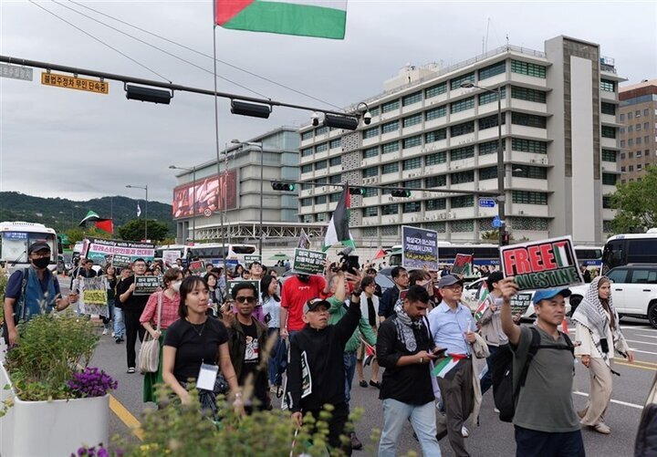 South Korean activists rally in Seoul to mark Gaza massacre anniversary