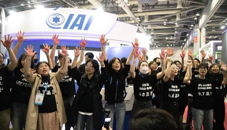 Pro-Palestine activists protest Israeli firms at Seoul arms expo