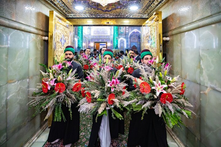 Informe fotográfico | El santuario sagrado del Imam Husayn (A.S.) adornado con coronas florales en celebración del bendito nacimiento de la Señora Zaynab (S.A.)