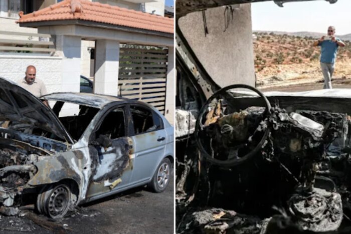 حمله شهرک‌نشینان اسرائیلی به روستای المغیر و آتش‌زدن خودروهای فلسطینی‌ها