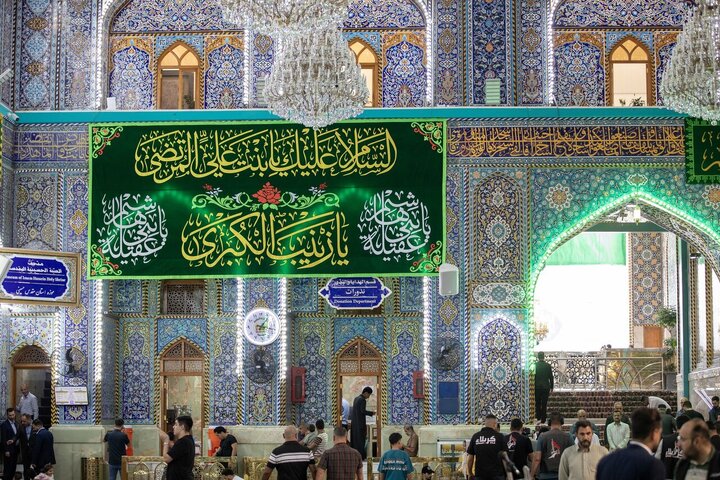 Fotos: El Santuario del Imam Husain (P) se engalana con estandartes de júbilo y celebración por el bendito nacimiento de Lady Zainab (P)