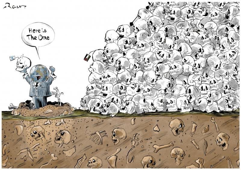 كاريكاتير / النفاق الدولي يظهر في البحث عن جثث أسرى الصهاينة في غزة