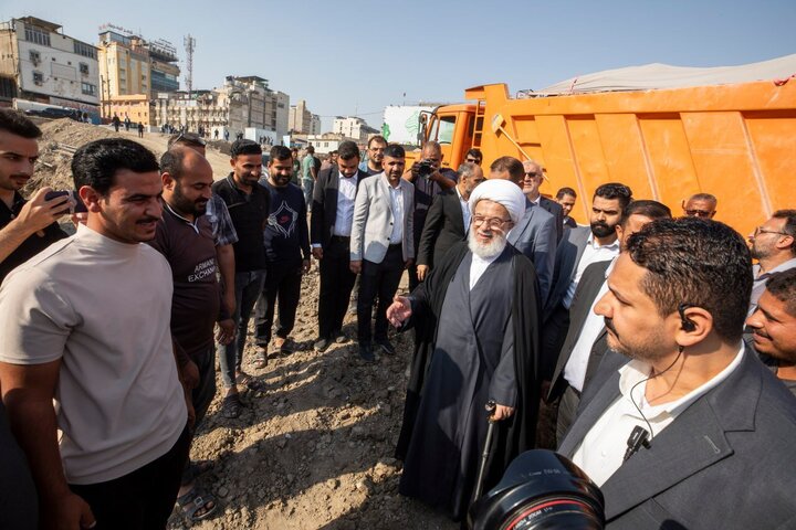 Informe fotográfico | El Sheikh Mahdi al-Karbalai realiza una inspección in situ de los avances en el Proyecto del Patio del Imam Hassan (la paz sea con él)