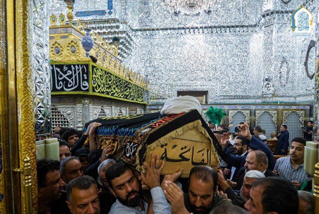 تشييع وكيل المرجعية الدينية الشيخ عبد الحسين الكرعاوي "طيب الله ثراه" في العتبة الكاظمية