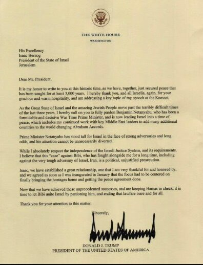 Ombi Rasmi la Trump kwa Herzog la Kumsamehe Netanyahu