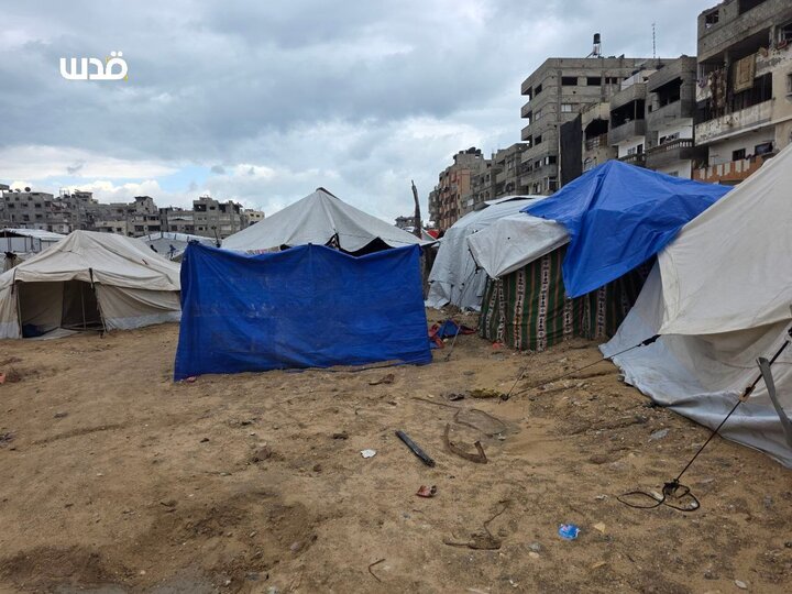 حیاة صعبة لنازحون يعيشون في خيام بالية ومهترئة بحي الشيخ رضوان في غزة