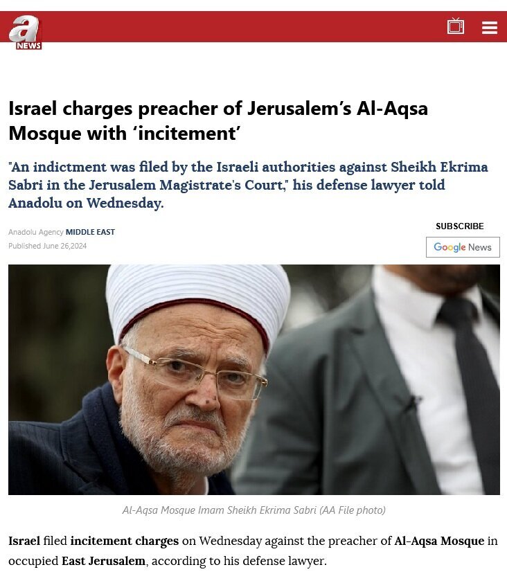 Sheikh Ikrimah Sabri, khatibu wa Msikiti wa Al-Aqsa, atafikishwa kwenye mahakama!