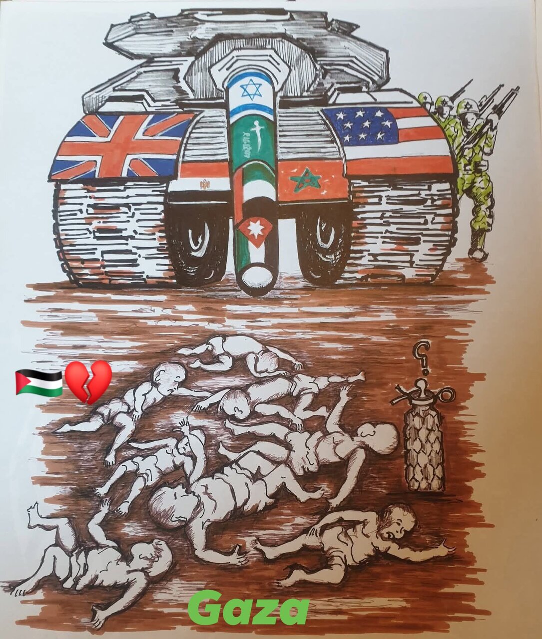 ကာတွန်းဆရာ မှ ဂါဇာရှိ ကလေးများကို ရက်ရက် စက်စက်သတ်နေသူများ ကို မိမိပညာဖြင့် ရှင်းလင်းပြ ။ ။ cartoon