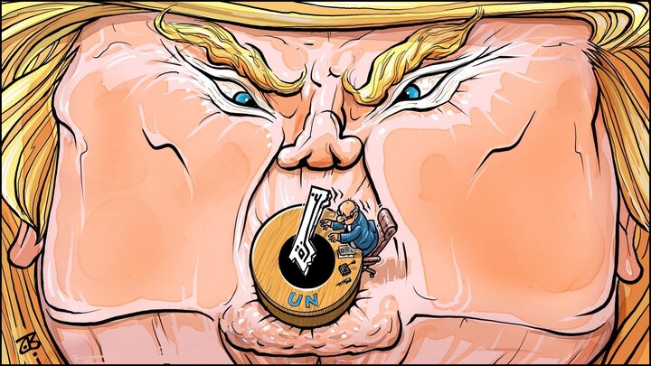 Cartoon: Trump thanking UN Security Council for approving Gaza plan