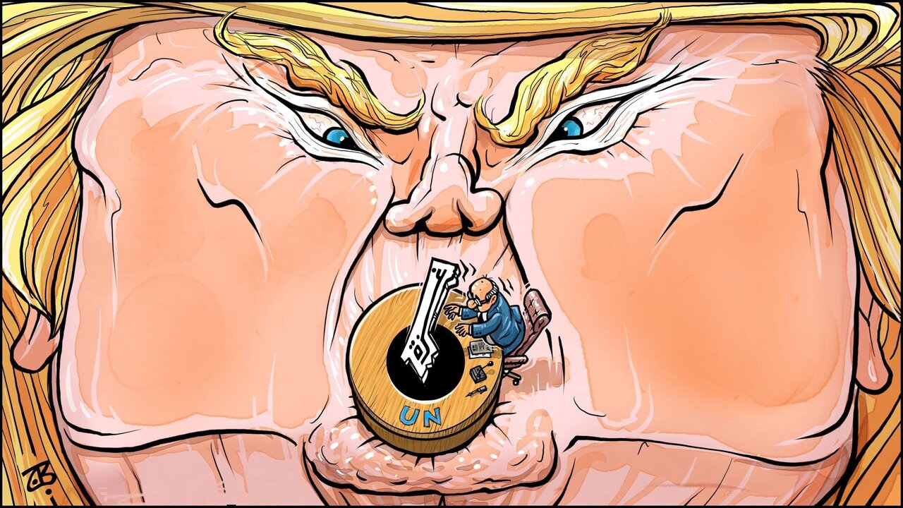 Cartoon: Trump thanking UN Security Council for approving Gaza plan