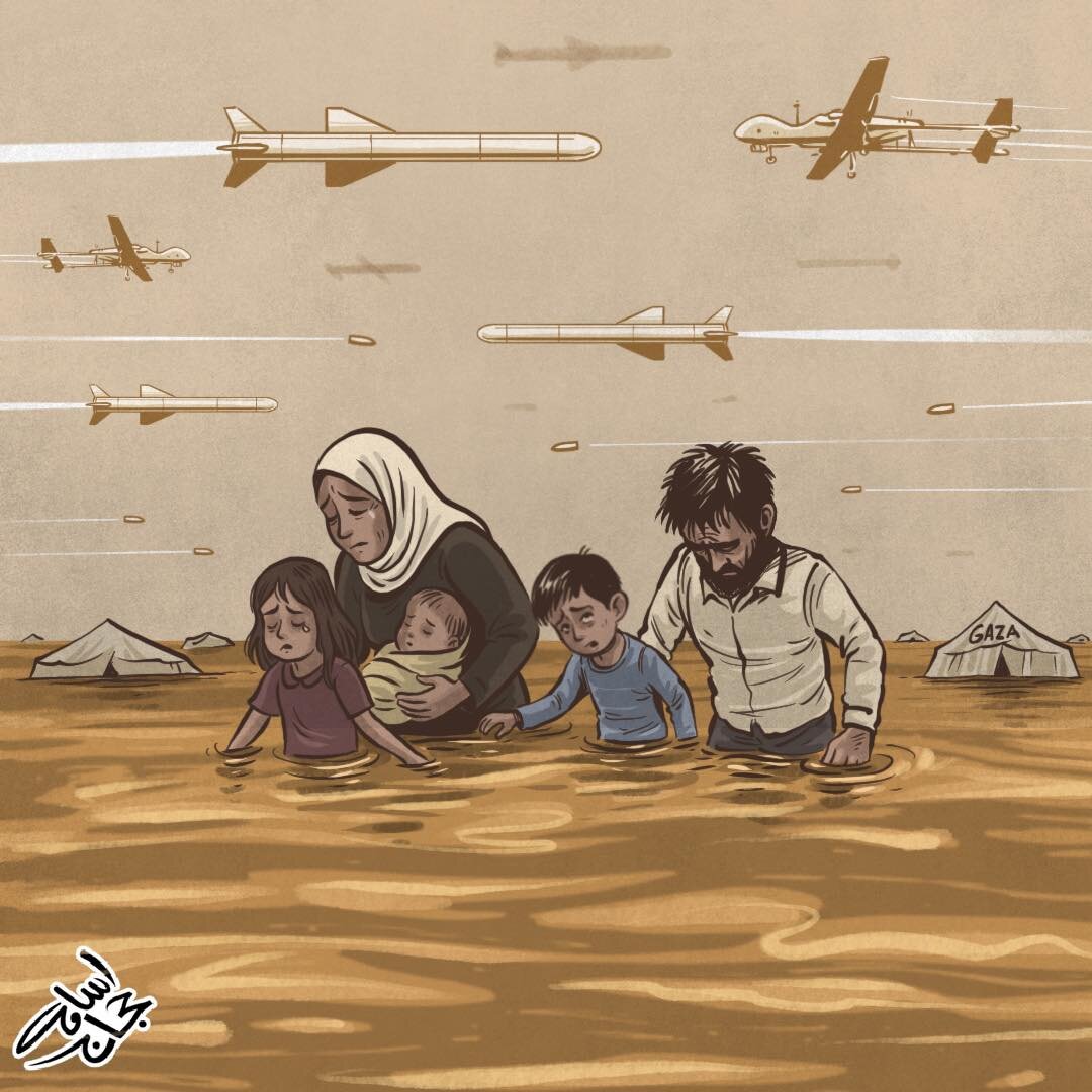 Cartoon: Gaza People Under Fire & Rain