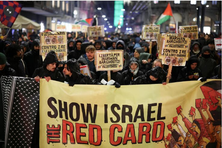 Pro-Palestinian protesters rally in Bologna, Italy