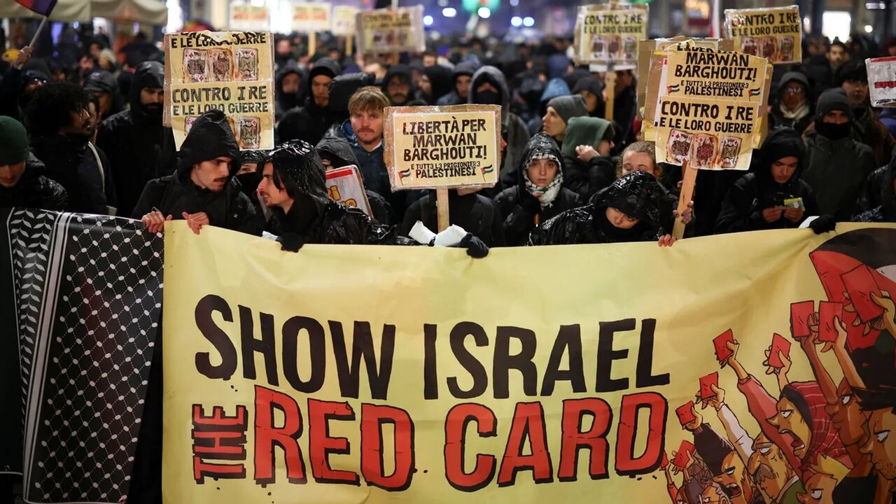 تظاهرات گسترده ضد اسرائیلی در ایتالیا؛ درگیری معترضان با پلیس پیش از مسابقات ورزشی