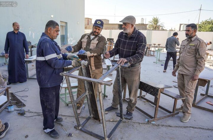 تقرير مصور/ مشاهد عن فعاليات حملة "عليٌّ أبونا" لصيانة وتجهيز المقاعد الدراسية في أرياف النجف الأشرف
