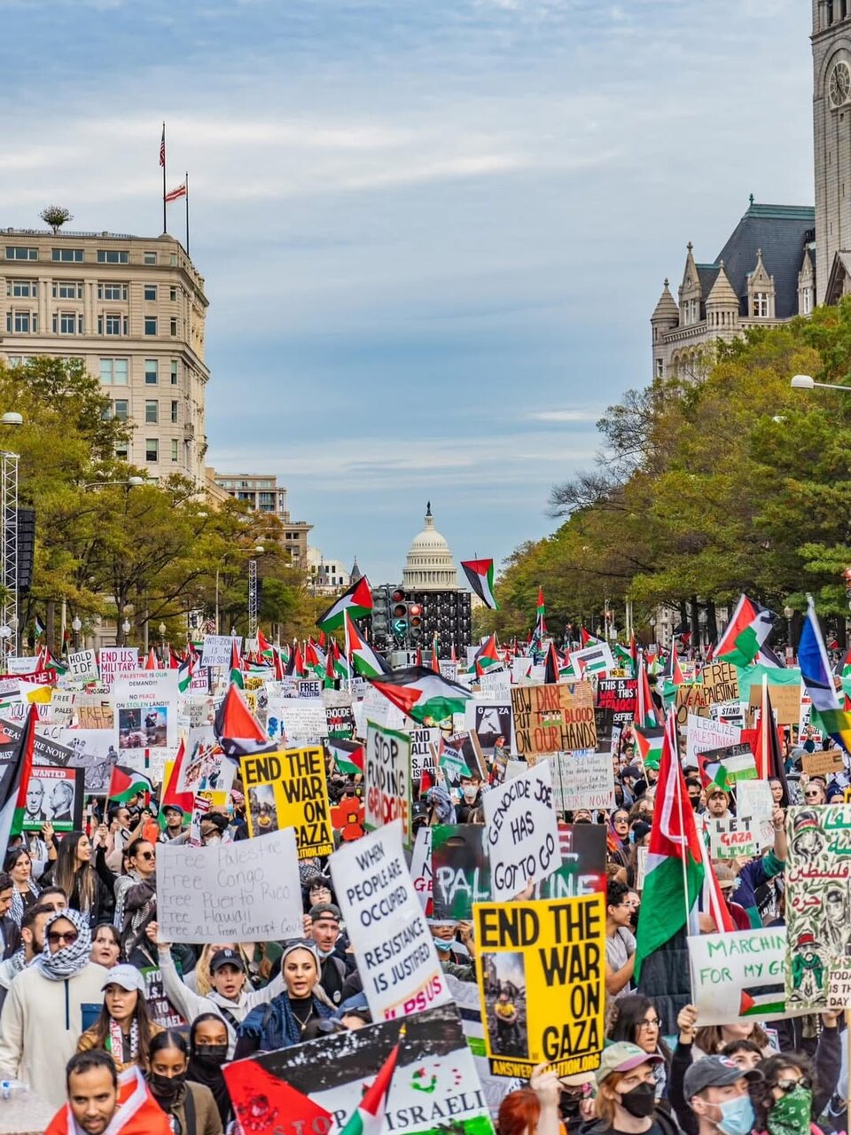 支持巴勒斯坦游行从美国巴尔的摩伊斯兰协会前出发 + 图片