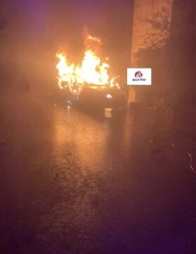 Photos: Terrorist Settlers Torch Palestinian Cars in Ein Yabrud Village of Ramallah, Write Slogans Calling for Killing Arabs