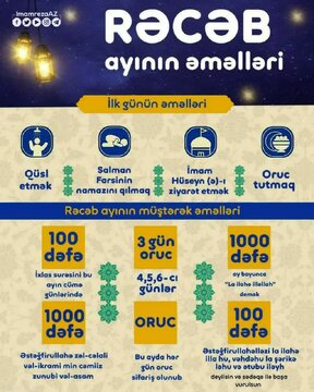 İnfoqrafiya | Bu Gecə, Haram Aylardan Biri Olan, Müqəddəs Rəcəb Ayı Daxil Olur \ Rəcəb Ayının Müştərək Əməlləri