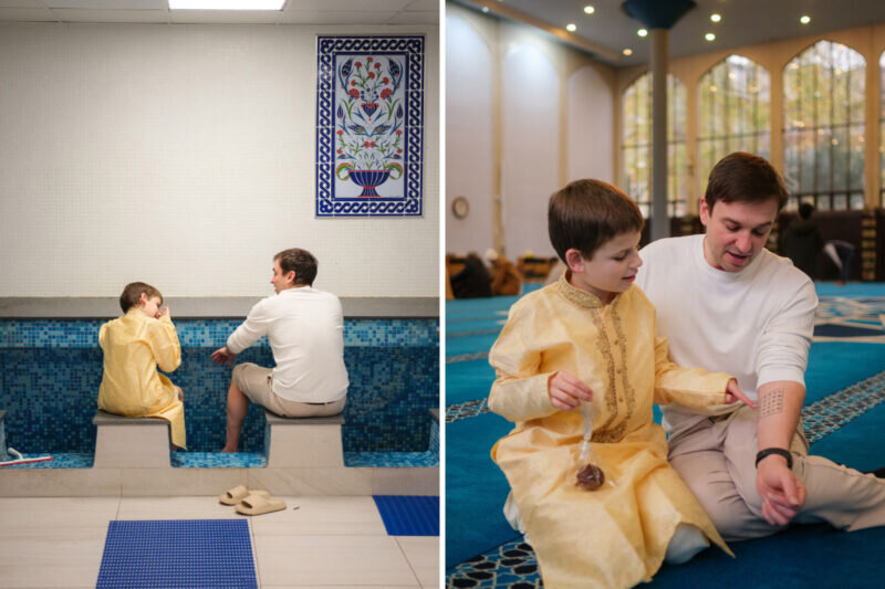 پاسخ به نفرت با مهربانی: استقبال مساجد بریتانیا از پدر و پسر اوتیسمی که کیک هدیه می‌آورند + تصاویر