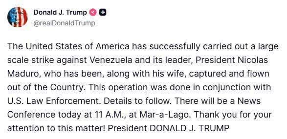 Si Trump ay Nagsabing Naaresto daw si Maduro!