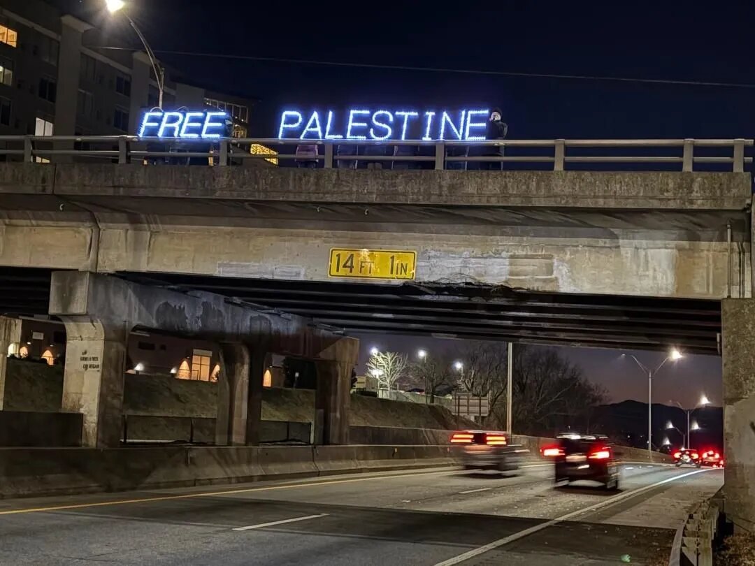 Veterans in North Carolina raise "Free Palestine" banner in solidarity with Palestinian people