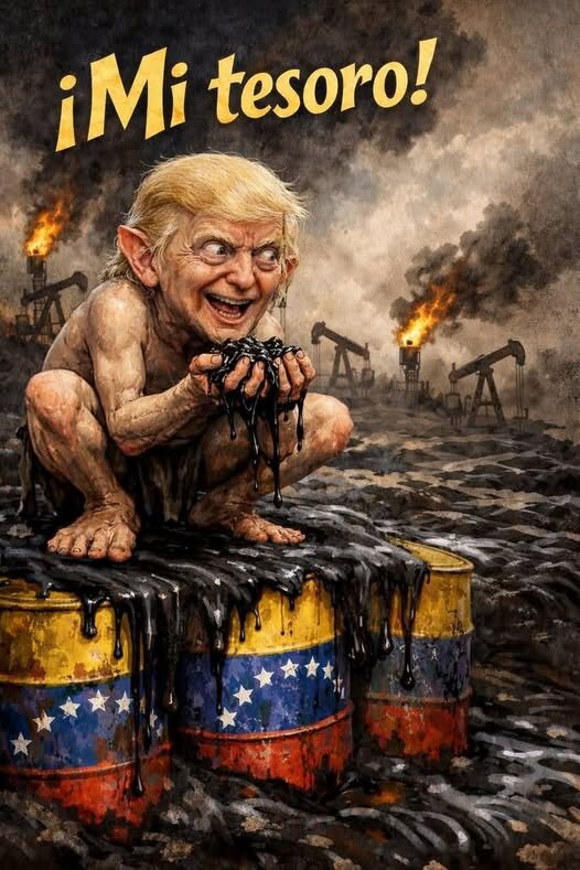 ထရမ့် ဗင်နီဇွဲလား ကိုတိုက်ရသည့် ပုံရိပ်မှန်  ။ ။ cartoon