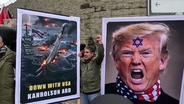 Video: Demonstrators burn images of Trump, Netanyahu amid protest over U.S. threats against Iran