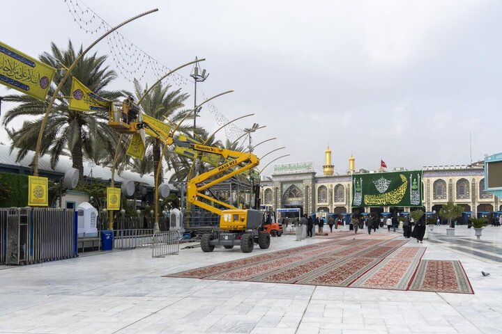 تصاویر | بین‌الحرمین مزین به پرچم‌های سرور میلاد امام مهدی(عج)