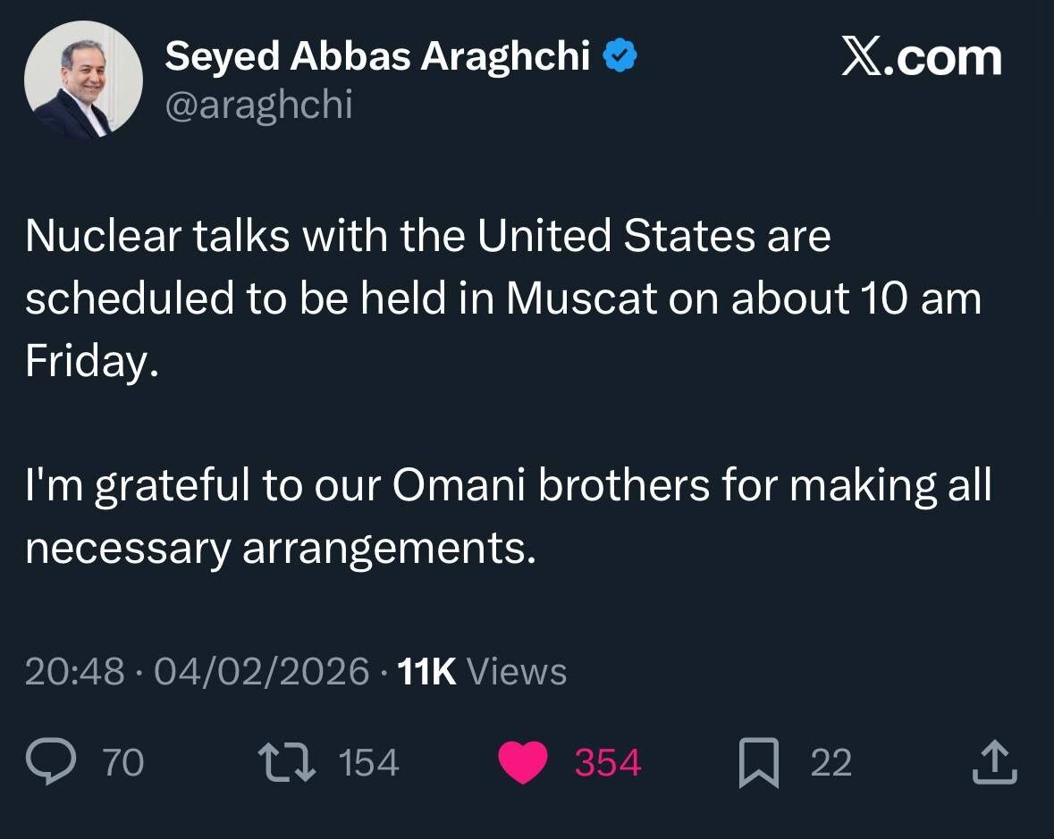 عراقچی: مذاکرات با آمریکا در روز جمعه در مسقط برگزار می‌شود