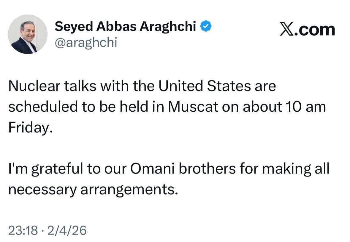 Araghchi: Idaraos sa Muscat ang mga Negosasyon sa Araw ng Biyernes