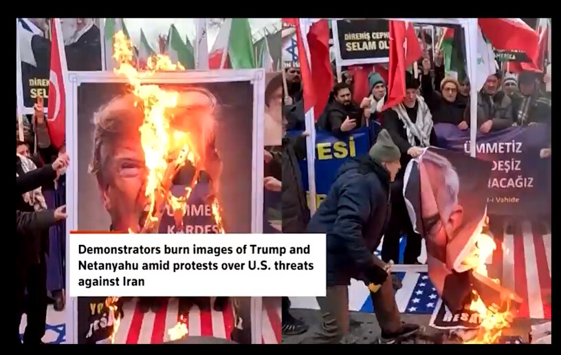 তুর্কিতে ইরান সমর্থকদের সমাবেশে ট্রাম্প ও নেতানিয়াহুর প্রতিকৃতি পোড়ানো+ভিডিও