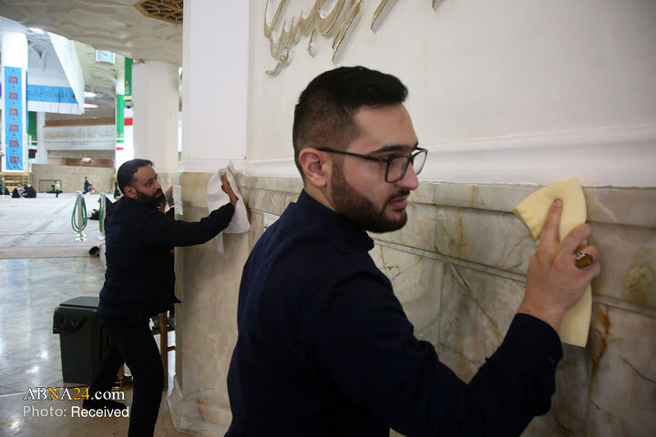 غبارروبی حرم مطهر بانوی کرامت در آستانه ماه مبارک رمضان