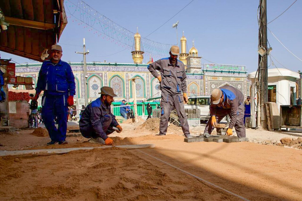 Maintenance department continues to carry out construction work on Qibla Street leading to al-Abbas shrine