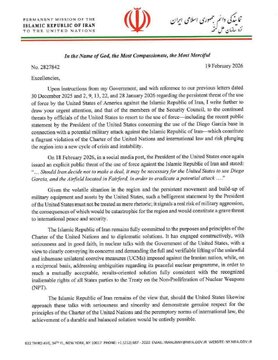 Liham-Babala ng Iran sa United Nations sakaling Maganap ang Pag-atake ng Estados Unidos