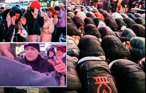ویدیو | حملۀ طرفداران ترامپ به نمازگزاران در میدان تایمز نیویورک