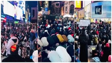 ویدیو | میدان تایمز نیویورک میزبان نماز جماعت و سفره افطار صدها مسلمان شد