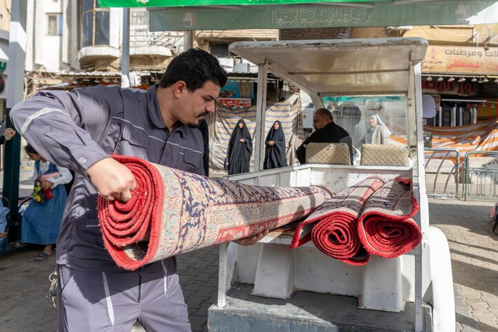 تقرير مصور/ تهيئة أماكن لاستراحة الزائرين في محيط العتبة العباسية المقدسة