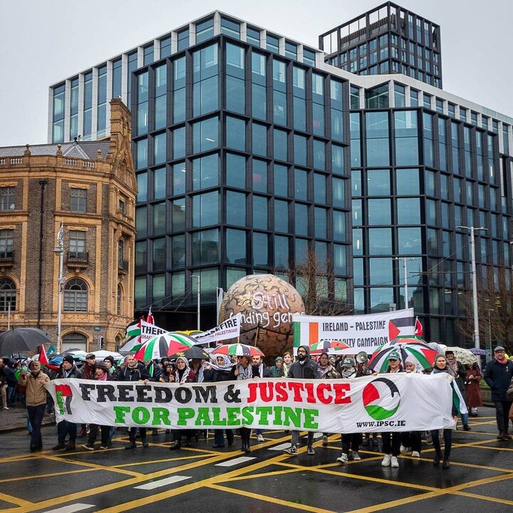 Informe fotográfico | Manifestantes instan al Gobierno irlandés a poner fin a su complicidad en el genocidio de Israel en Gaza