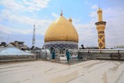 Informe fotográfico | El Santuario de Al-Abbas (PB) comienza el drenaje de agua de lluvia del techo de Abu al-Fadl al-Abbas (PB)