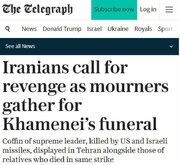 Telegraph: Ang mga nagluluksa sa seremonya ng libing ng Pinunong Martir ay humiling ng paghihiganti laban sa mga kaaway ng Iran