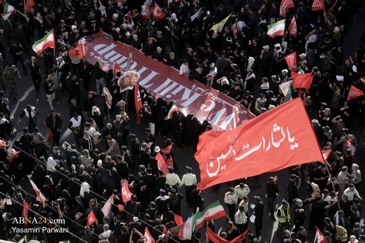 نگاه از آسمان به امواج امت خامنه‌ای شهيد/ امواج عزاداران خامنه‌ای شهيد در آستان امام رضا علیه‌السلام