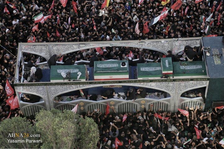 نگاه از آسمان به امواج امت خامنه‌ای شهيد/ امواج عزاداران خامنه‌ای شهيد در آستان امام رضا علیه‌السلام