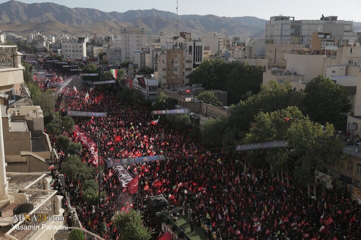 تقرير مصور/ مشهد من السماء..الجموع الغفيرة في تشييع الجثمان الطاهر للشهيد القائد الخامنئي بمدينة مشهد