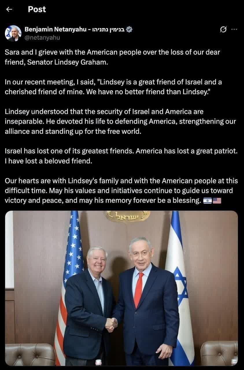 Netanyahu: Nagluluksa kami sa pagkawala ni Senador Graham