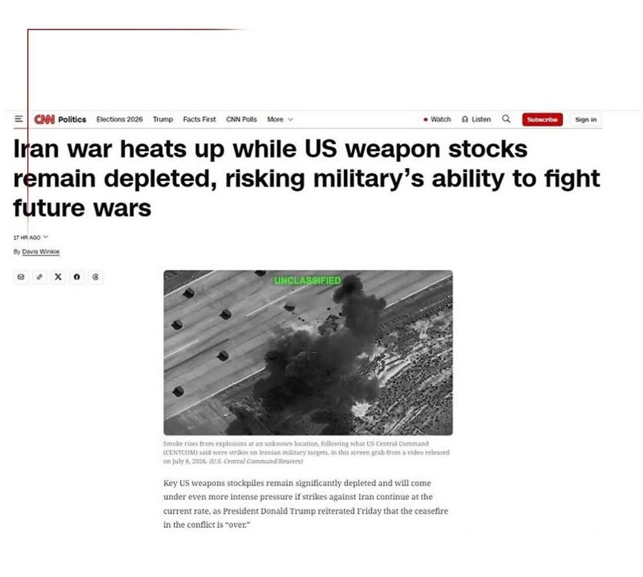| CNN: Ang Digmaan sa Iran ay Malubhang Nagbawas sa mga Arsenal ng Amerika