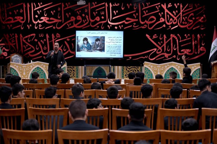 تقرير مصور/ إقامة محاضرة تربوية بعنوان: (إضاعة الوقت بين الإفراط والتفريط) في كربلاء