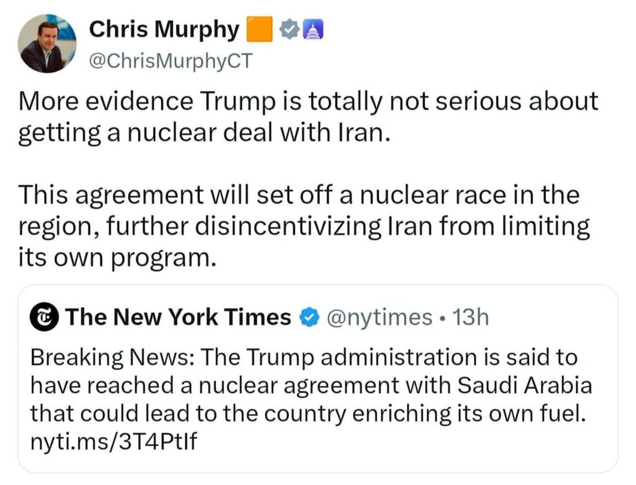 Democrat Senator: Ang Nuclear Deal ni Trump sa Riyadh ay Magbabawas sa Motibasyon ng Iran