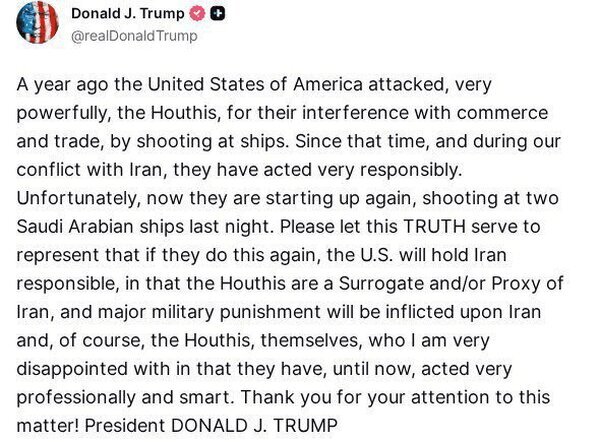 Трамп чарәсизликдән Ирана вә Әнсар-Аллаһа гаршы тәһдидләрә үз ҝәтирди